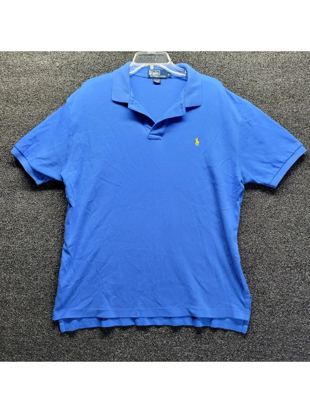 Vtg Polo Ralph Lauren Men's Sz L Polo Shirt Blue Soft Cotton yellow Pony